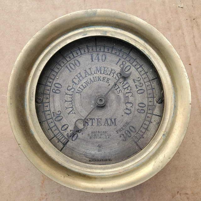 Solid Brass Allis Chalmers MFG Steam Pressure Gauge 1903 PatD Live Steam Engine