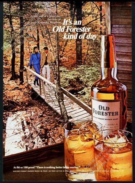 1967 Old Forester Bourbon whisky bottle fall leaves photo vintage print ad