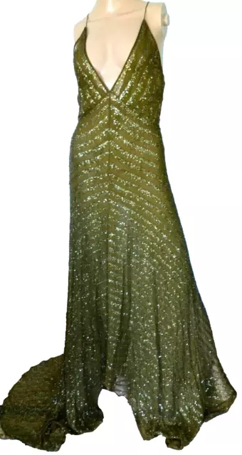 New $6,164 DONNA KARAN Sequin Embellished Green Long Maxi Gown Evening Dress 4