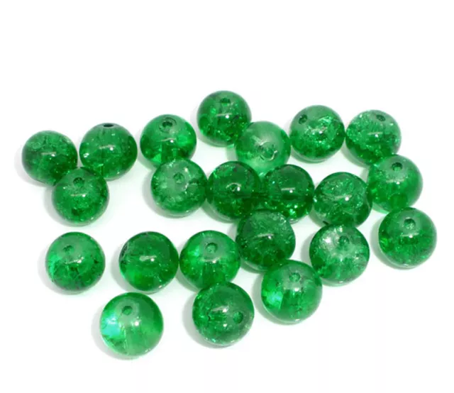 100 Green Crackle Glass Beads - 8mm - Hole 1.2mm - Jewellery Making Beads J05632
