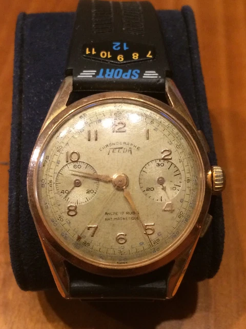 Montre Chronographe Mécanique TELDA - Boîtier Or Rose Plaqué, Cadran Champagne - Occasion