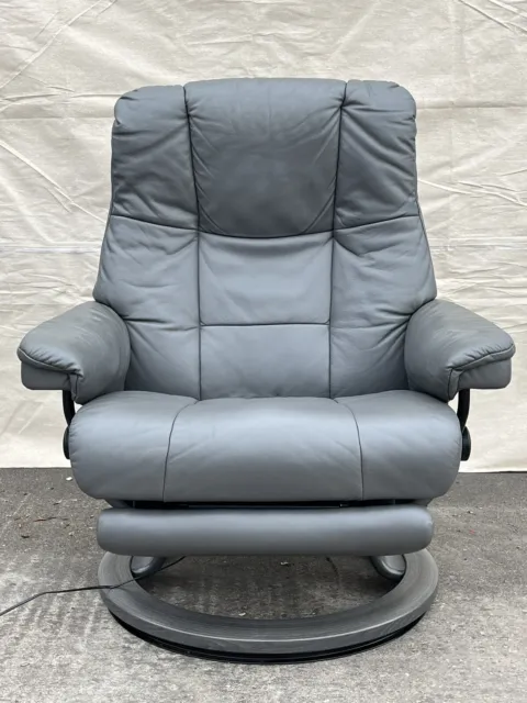 Ekornes Stressless Power Leg Mayfair In Metal Grey Leather Recliner Armchair