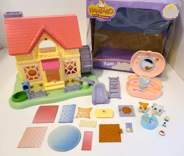 Vintage 2002 Hamtaro Ham-Ham House Playset + Mini Playset, 2 Figure Lot RARE