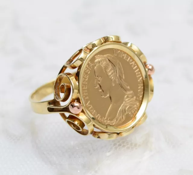 Vintage österreichischer 14kt 14k Gold Maria Theresia Taler Münze Token Ring