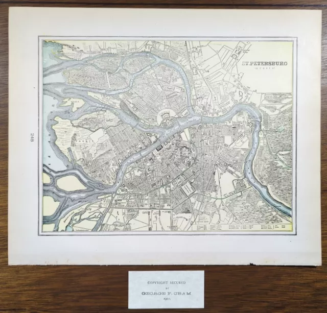 Vintage 1902 ST PETERSBURG RUSSIA Map 14"x11" Old Antique Original WINTER PALACE