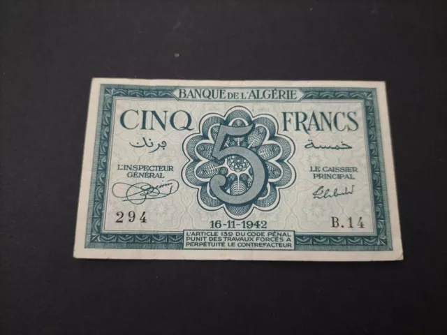5 francos Argelia 1942