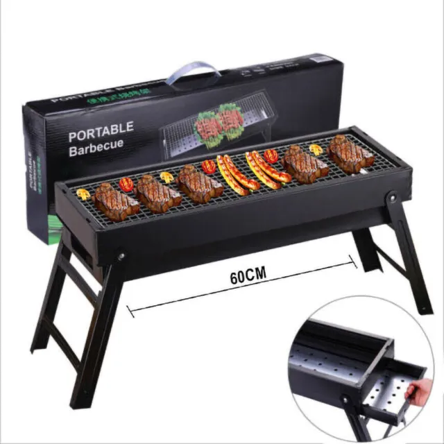 Portable Tabletop Charcoal Iron Grill BBQ Camping Picnic Cooker Air Vent Outdoor