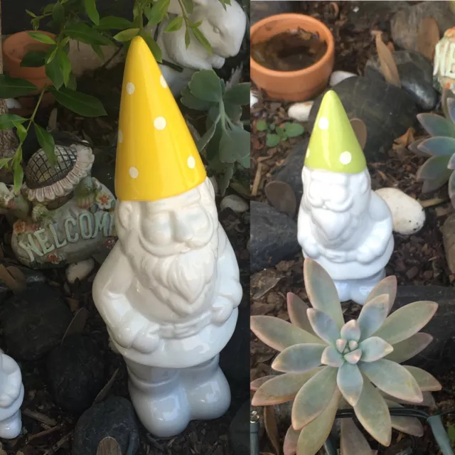 For Dad Garden Ornament Figurine Porcelain Gnomes 1x Sml 1x Lrg Hat