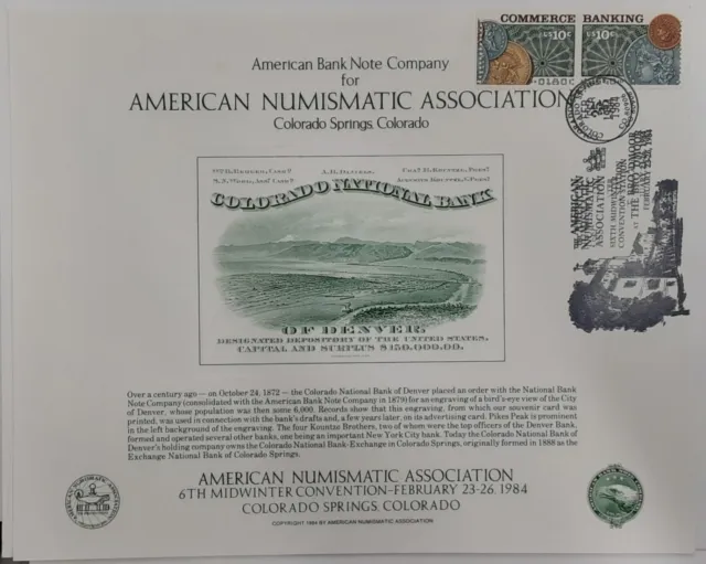 ABNC SC 1984 ANA Colorado Nat'l Bank Engraving of Denver Show Cancel  SO-35