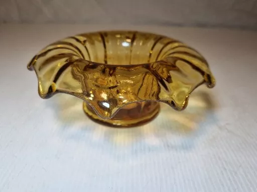 Art Deco Amber Depression Glass Small Float Posy Bowl 14cm Vintage