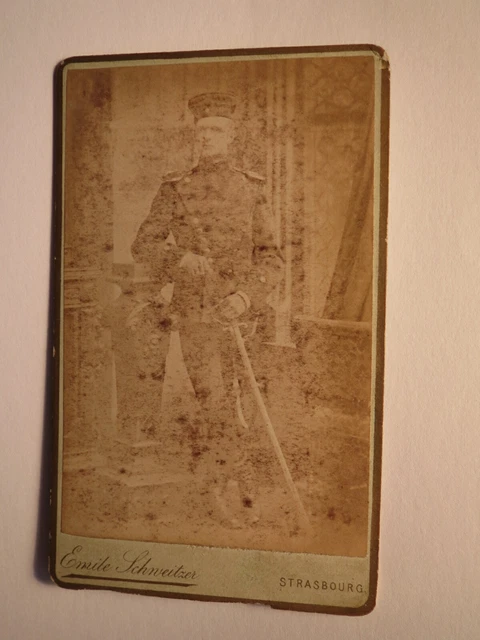 Offizier Soldat in Uniform Säbel / CDV Emile Schweitzer Strasbourg Strassburg