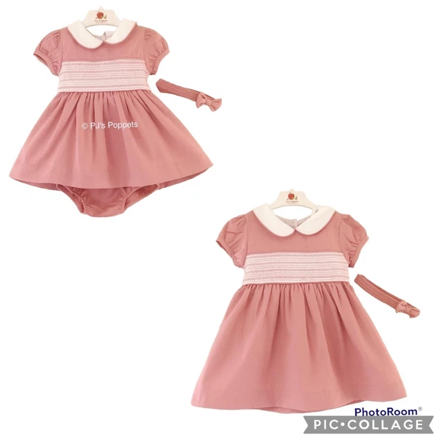 Baby Girls Traditional Smocked Dress Outfit Dusky Pink