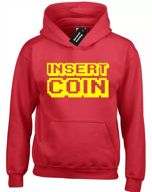 Insert Coin Hoody Hoodie Arcade Continue Game Over Pixel Retro Classic Present