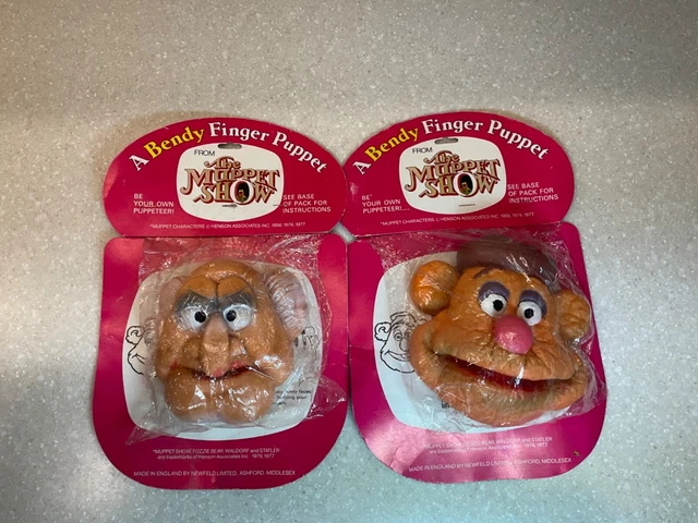 Rarely seen in the USA, early bendy Fozzie, Statler finger puppet Henson Muppets