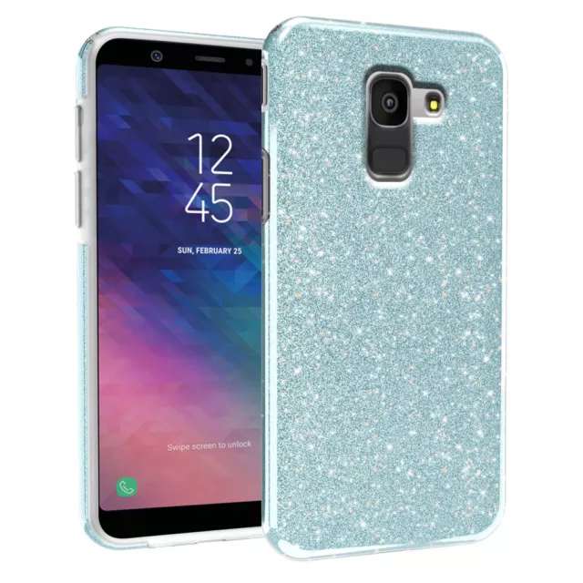 Custodia Brillantini Cover Glitter 3 in 1 per Samsung Galaxy A6 2018 Azzurro