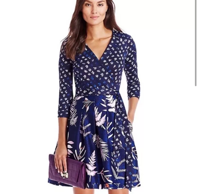 Diane von Furstenberg Blue Floral Printed Wrap Dress