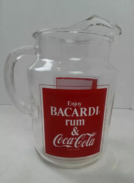 Enjoy Bacardi Rum & Coca-Cola Bacardi and Coke 2 Quart Glass Pitcher 70s Vintage