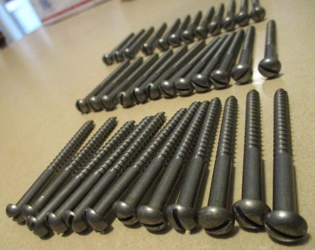 36 - New-Old Stock, Slotted Round Head Steel Wood Screws, 2 1/2" X #12 = 7/32"