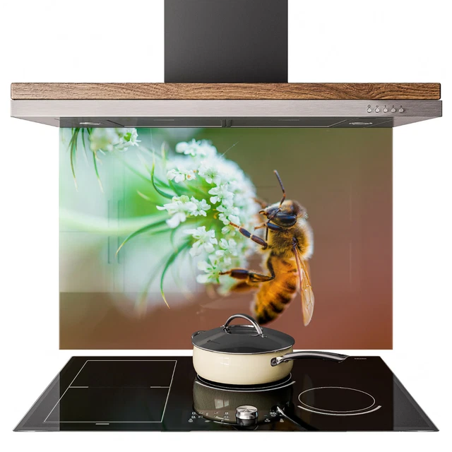 GLASS SPLASHBACK KITCHEN Tile Cooker Panel ANY SIZE Bee Flower Insect ...
