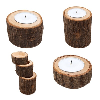 Discount Etnico Portacandela Legno Rustico Doppio Misura 23 x 12 cm 