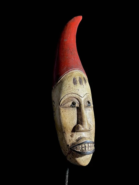 Igbo Mask African Tribal Face Mask Wood Hand Carved Vintage Wall Hanging-7216
