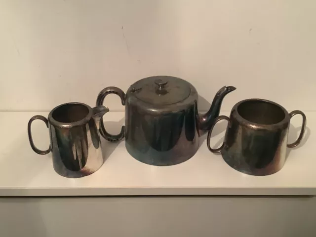 English Art Deco Silver Plated 3 Piece Teaset Good Quality As Found Condition