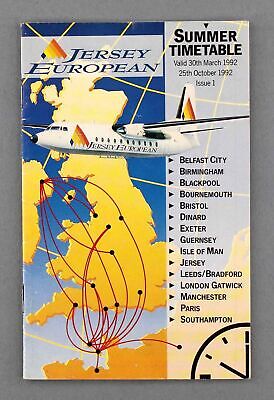 Jersey European Airways Airline Timetable Summer 1992 Issue 1