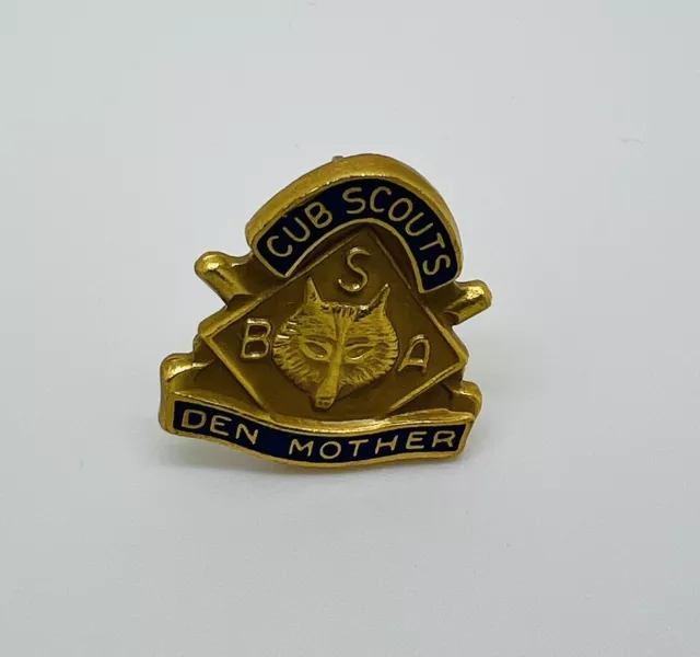 Vintage Den Mother Cubs BSA Boy Scout Pin Gold Tone Blue Enamel