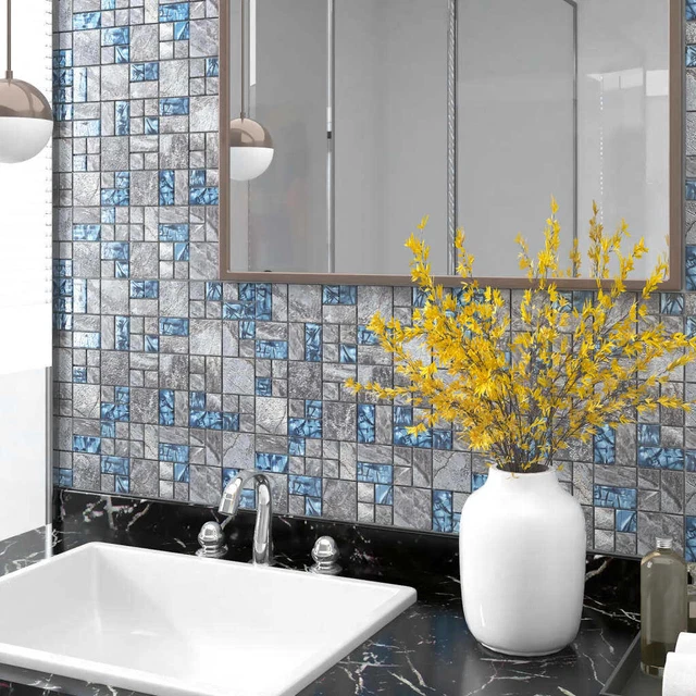 Mosaikfliesen 22 Stck. grau und blau 30x30 cm Glas