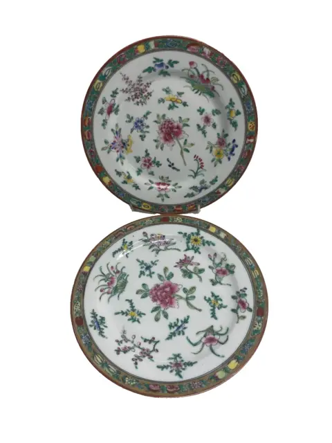 Chinese Export Porcelain Hand Painted Plates with Floral, Set of 2 ( H96) (e)