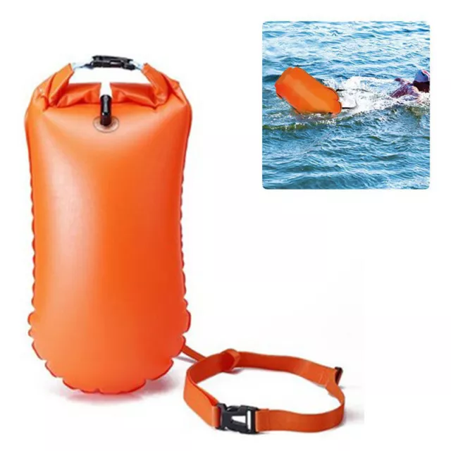 Inflatable Swimming Tow Float with Top Dry Pouch Orange for Open Water Swim Buoy