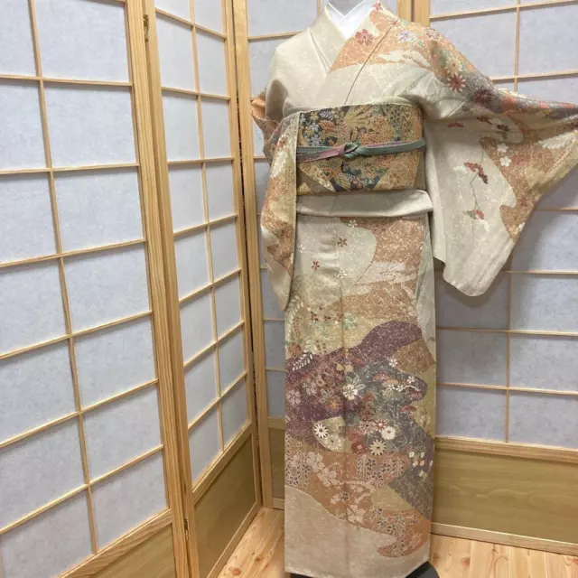 8681# JAPANESE KIMONO Vintage Pure Silk Robe Traditional Kimono only ...