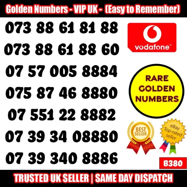 Golden Numbers VIP UK SIM - Easy to Remember & Memorize Numbers LOT - B380