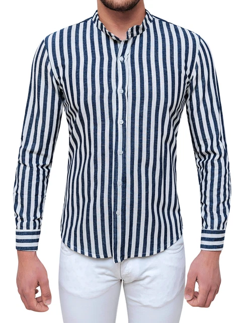 Chemise Lin Homme Col Mao Couleur Uni Henley Shirts Casual Chemise