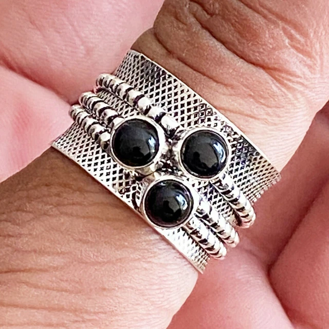 Black Onyx 925 Sterling Silver Handmade Spinner Ring Jewelry All Size AM-760