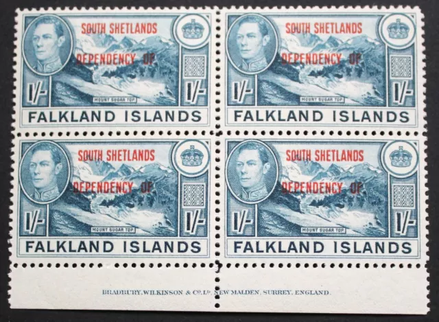 Falkland Islands Deps/South Shetlands 1944 1/- Imprint block SG D7 u/mint