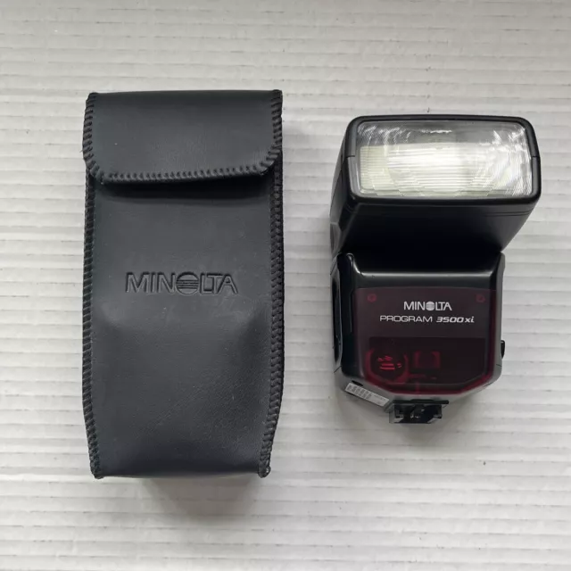 Minolta Program 3500xi Shoe Mount Bounce Flash for Film Cameras W/ Case Tested