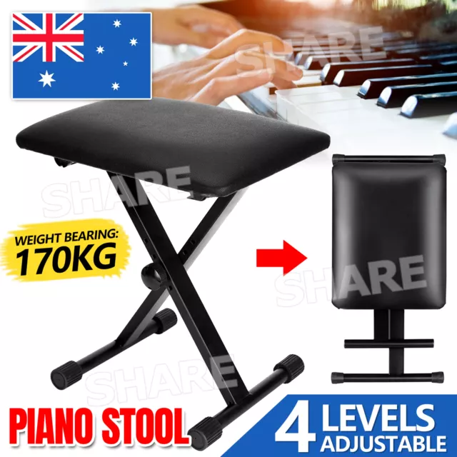 4 Way Portable Piano Stool Adjustable Folding Keyboard Seat Bench Chair Black