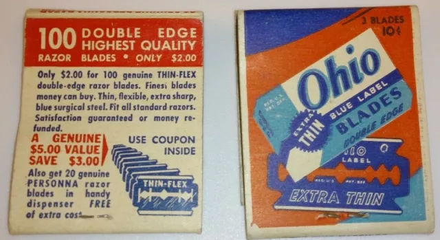 Ohio Blue Label Blades Double Edge Personna Pla Safe Vintage Lot 2 Matchbooks