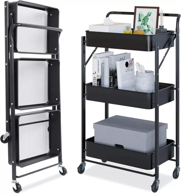 3 Tier Trolley on Wheels Kitchen Bathroom Storage Cart Rolling Trolley 3 Shelves