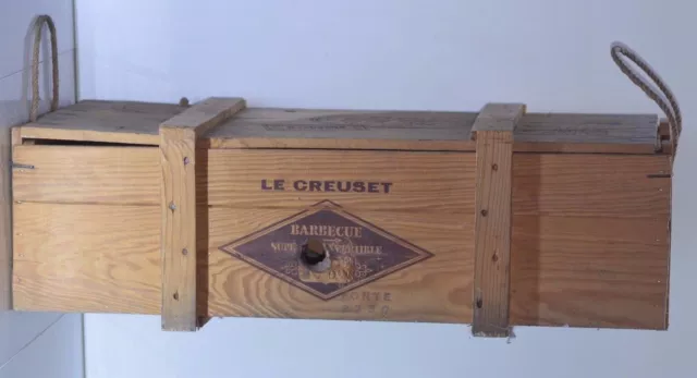 Antiguo Caja De Madera Barbacoa Le Creuset Marmita Cacerola Cazo Estufa Deco