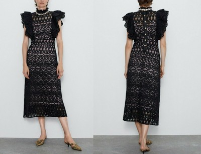 ZARA SS19 Textured Ruffled Long Black Dress BLOGGER STUDIO SOLD OUT - $149