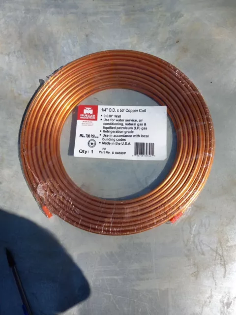 50' Mueller D04050P Copper Coil 1/4" OD Refrigeration Coil Tube