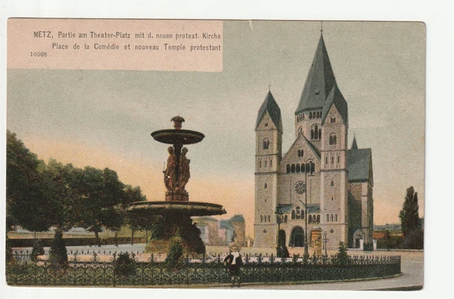 METZ  - Moselle - CPA 57 - Places - Place de la Comédie Nouv. Temple Protestant
