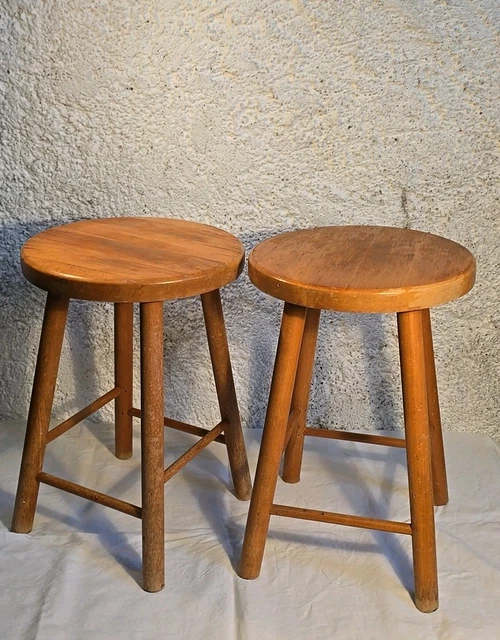 Lot De 2 Tabourets En Bois Massif – Style Montagnard – Parfait Pour Un Usage Quotidien Ou Déco Rustique