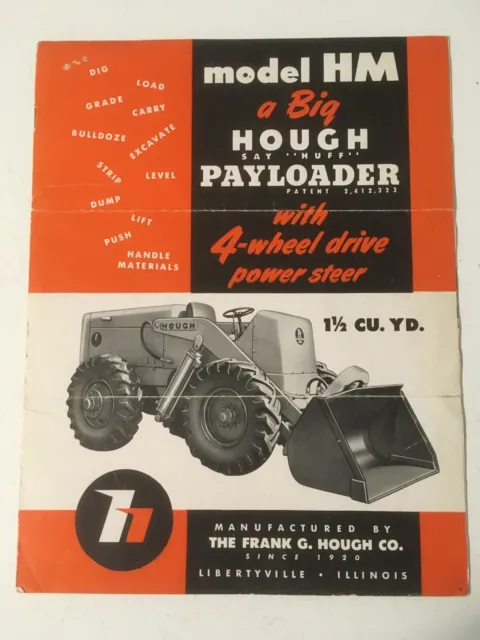 Hough HM Payloader Front End Loader Brochure 1947 original vintage 8 pages NICE-