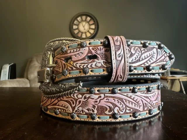 Great Looking New Ladies Roper Belt Western Print With Removable Buckle XL