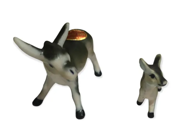 Vintage Miniature Bone China Donkey Burro Mule Pair Of Figurines 2x2.25 & 1x1.25