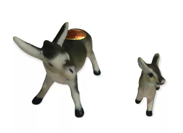 Vintage Miniature Bone China Donkey Burro Mule Pair Of Figurines 2x2.25 & 1x1.25