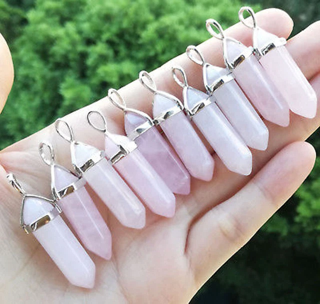 10pcs Rose Quartz Stone Pendants Gemstone Chakra Hexagon Crystal bead Point